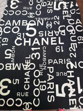 CHANEL Logo Print Black & White beach towel 49x70 inch